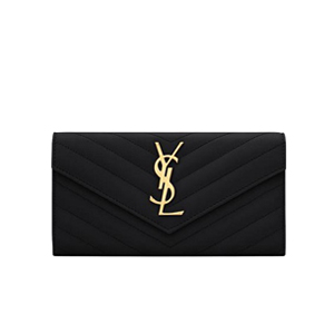 [스페셜오더]SAINT LAURENT-372264 생 로랑 도브 화이트 블랙 그랑 드 뿌드르 텍스처드 마틀라세 가죽 라지 모노그램 생 로랑 플랩 지갑 