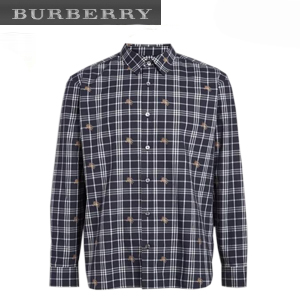 BURBERRY-80043261 버버리 내추럴 화이트 이퀘스트리안 나이트 체크 코튼 셔츠