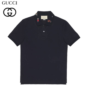 GUCCI-523059 9134 구찌 화이트 코튼 자수 장식 폴로 티셔츠