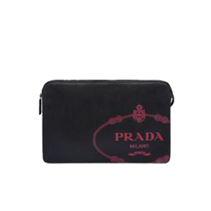 [스페셜오더]PRADA-2VF056 프라다 블랙 사피아노 가죽 레드 실크스크린 로고 파우치