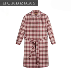 [스페셜오더]BURBERRY-40677641 버버리 레이스 트리밍 칼라 체크 페일 스톤 코튼 셔츠 드레스