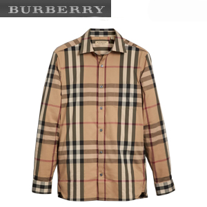 BURBERRY-45547111 버버리 체크 스트레치 레드 코튼 셔츠 남성용