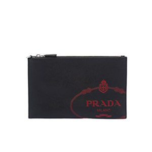 [스페셜오더]PRADA-2NG005 프라다 네이비 사피아노 가죽 오렌지 실크스크린 로고 클러치